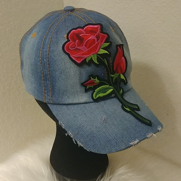 Rose Patch  Denim Cap - Picture 5 of 8